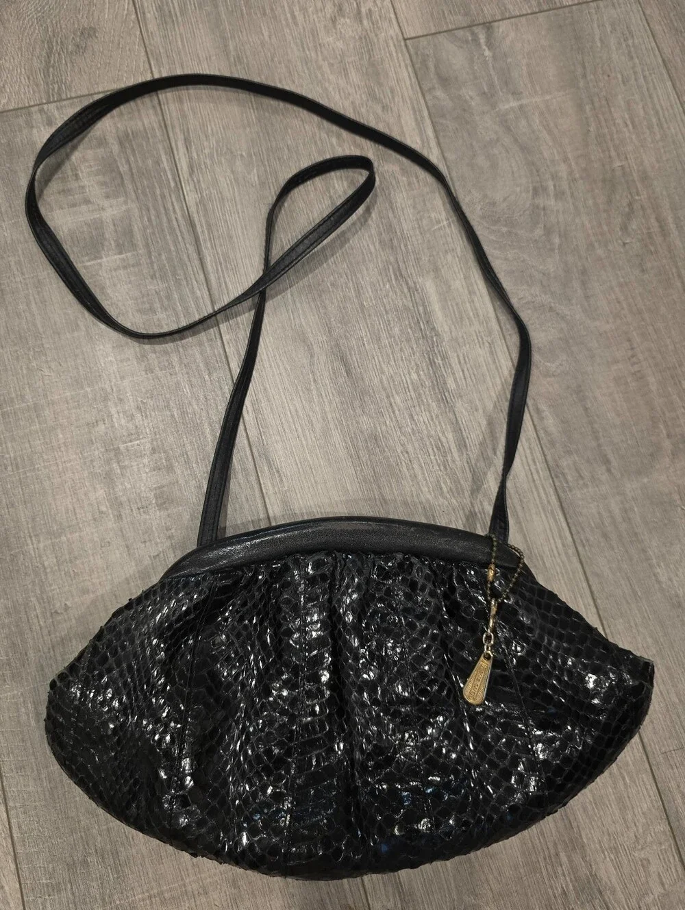 Vintage Pierre Cardin Black Snakeskin Shoulder Hobo Clutch Bag Y2K